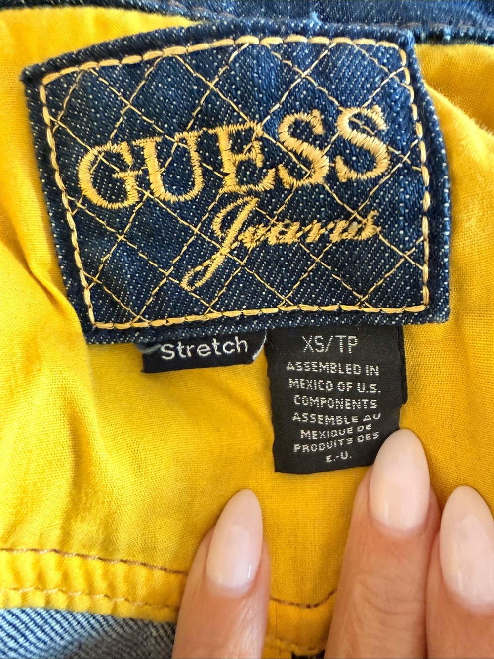 GUESS Blue Denim Jacket with Gold Detail. Size XS Petite - Picture 10 of 11